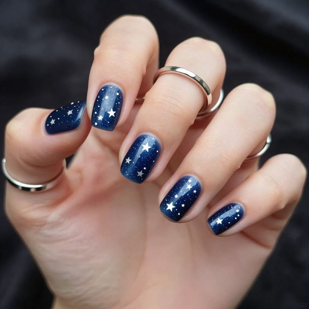 Midnight star scatter short nails
