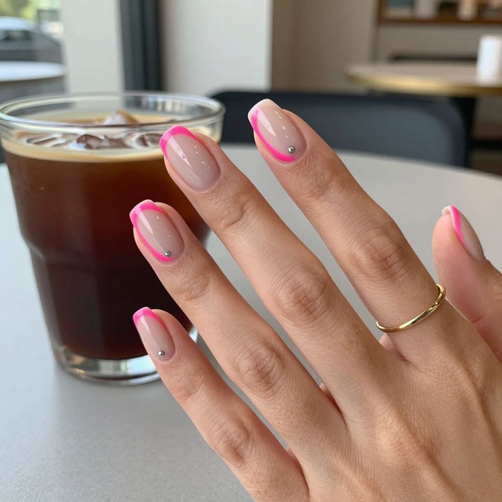 Neon side swish short nails