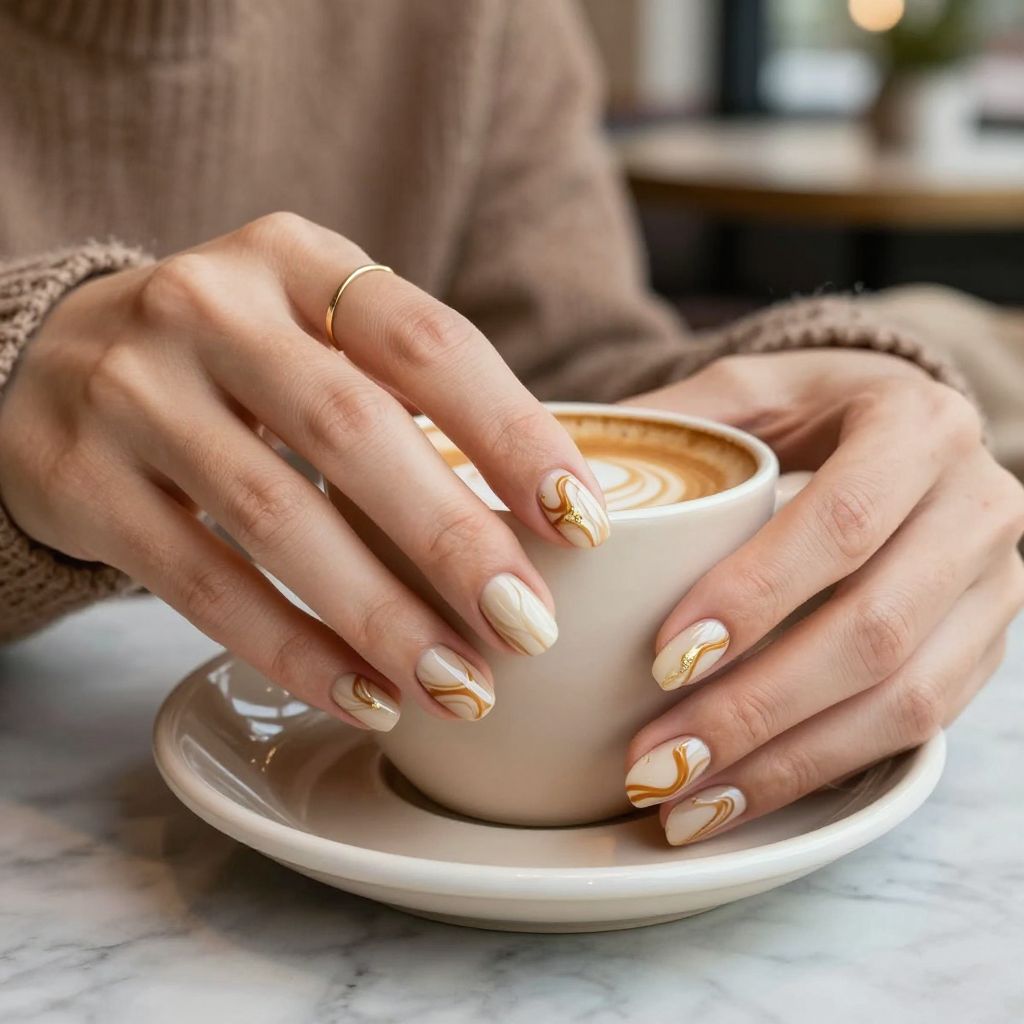Latte swirl marble on short nails