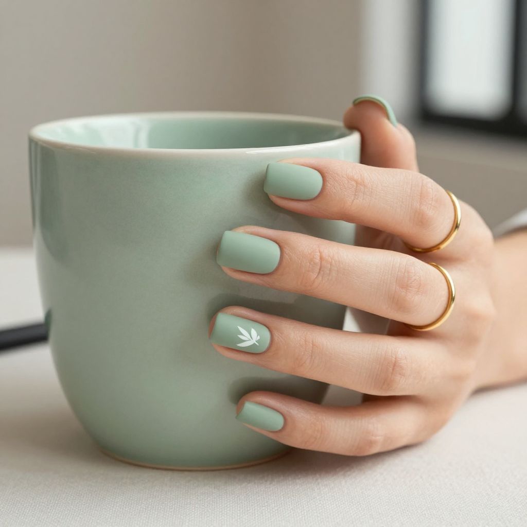 Misty sage matte short nails