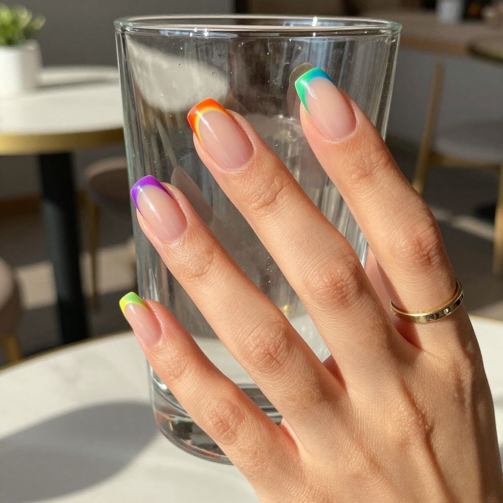 Rainbow French remix short nails