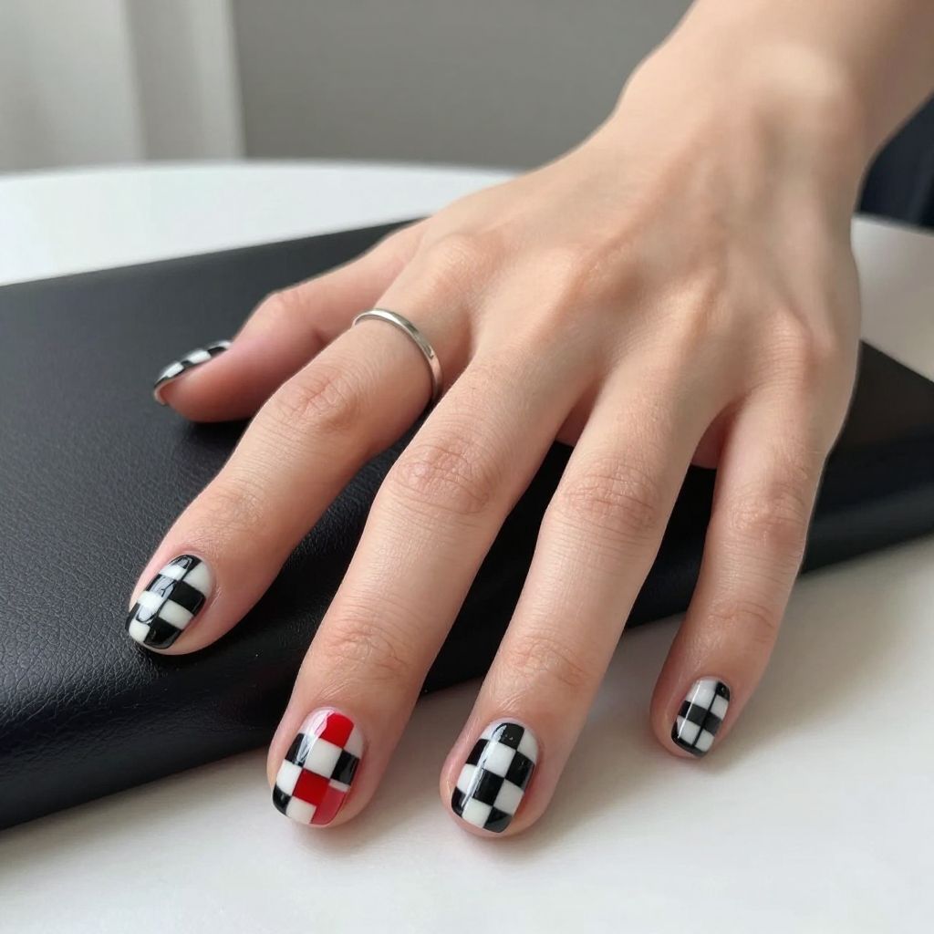 Checkerboard chic short nails