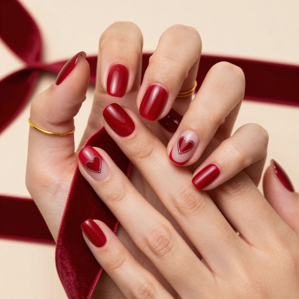 Negative space hearts short nails