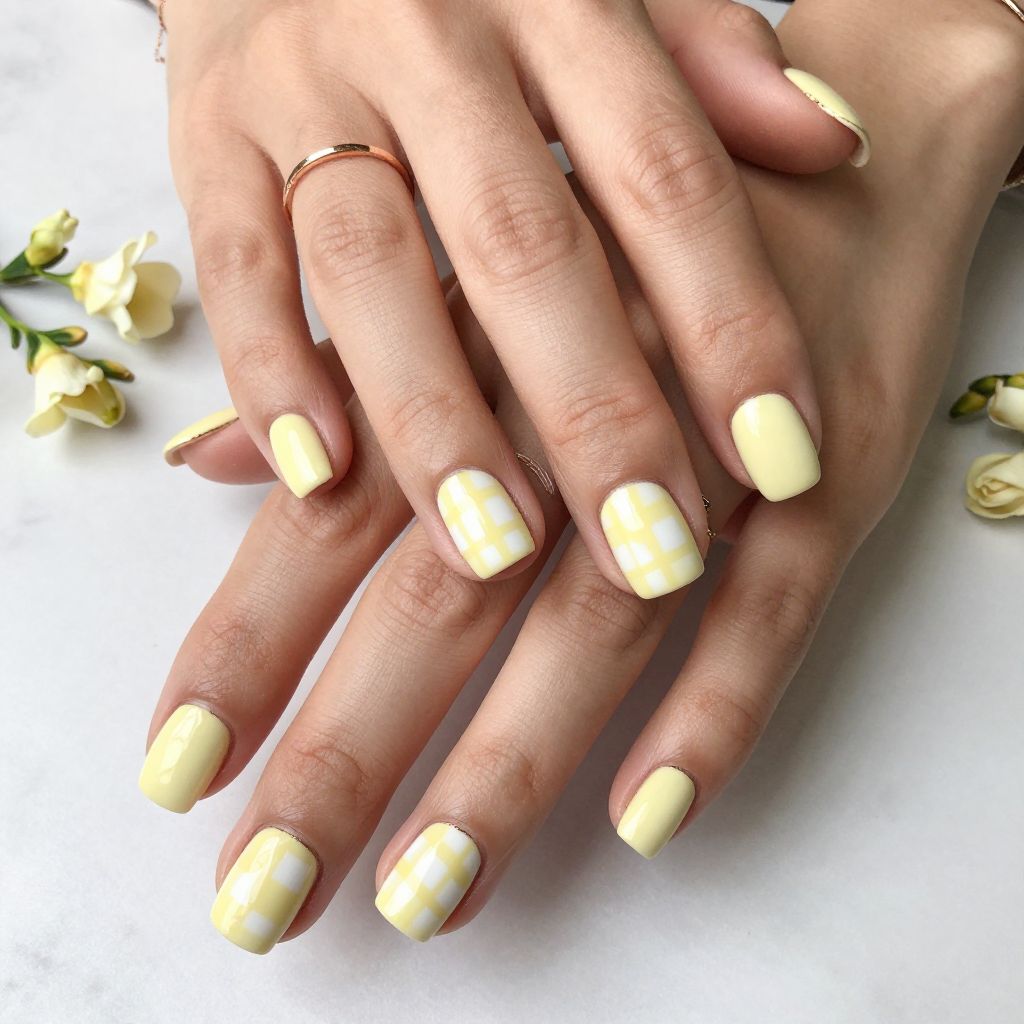Pastel Yellow and White Checkered