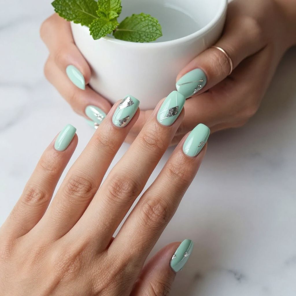 Mint Julep Nails with Foil