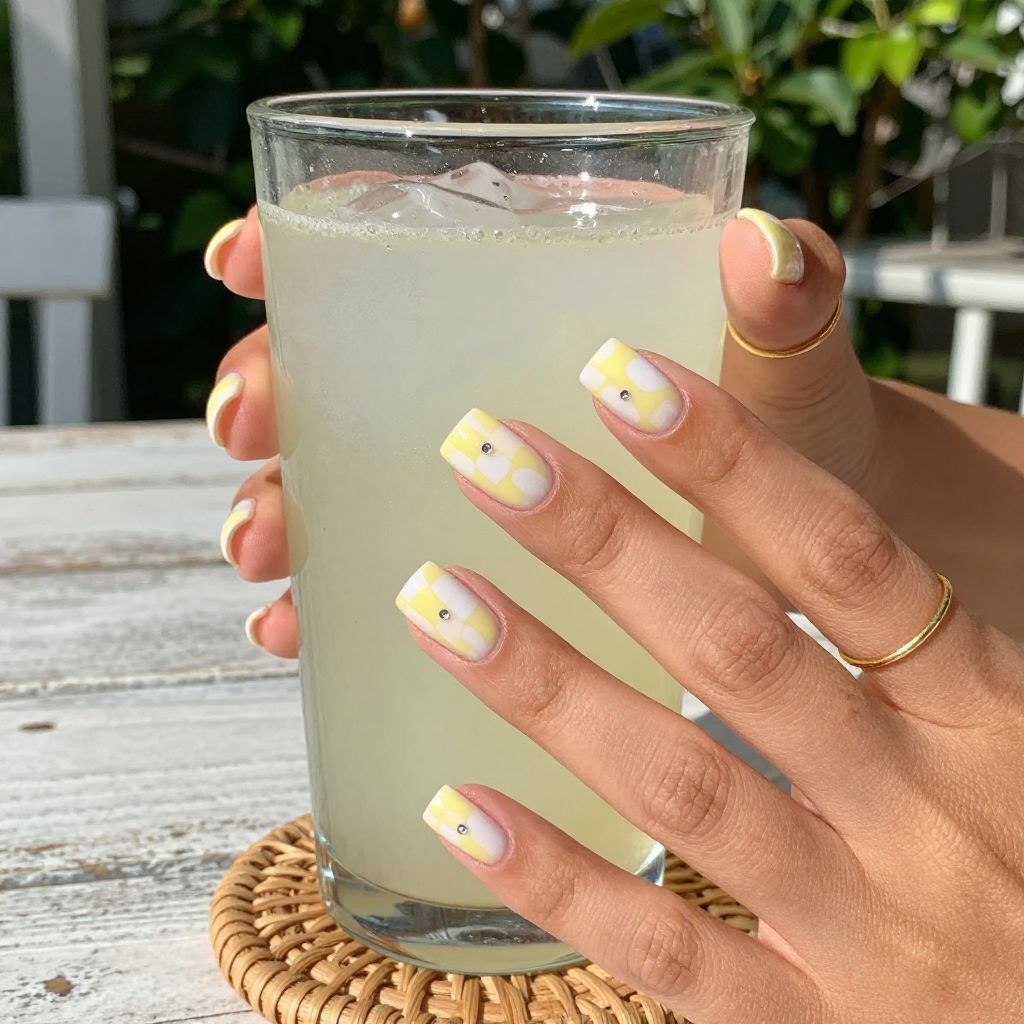 Lemonade Checkerboard nails