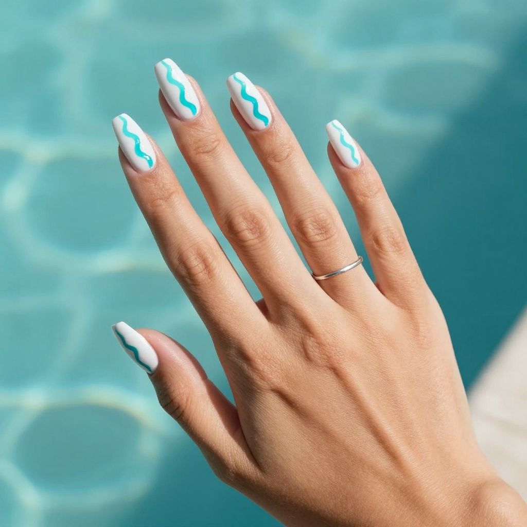 Poolside Wave Lines nails