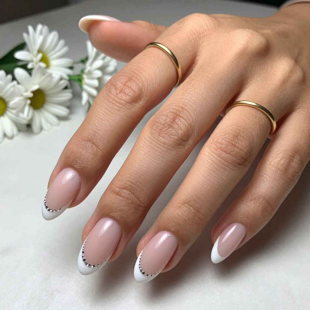 White Tip With Rhinestone Trace