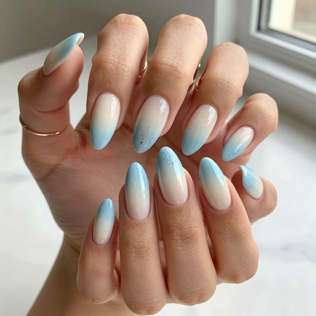 Baby Blue Ombre with Silver Glitter