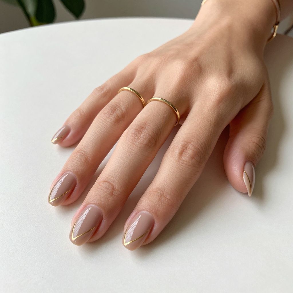 Soft Taupe with Gold Geometric Lines
