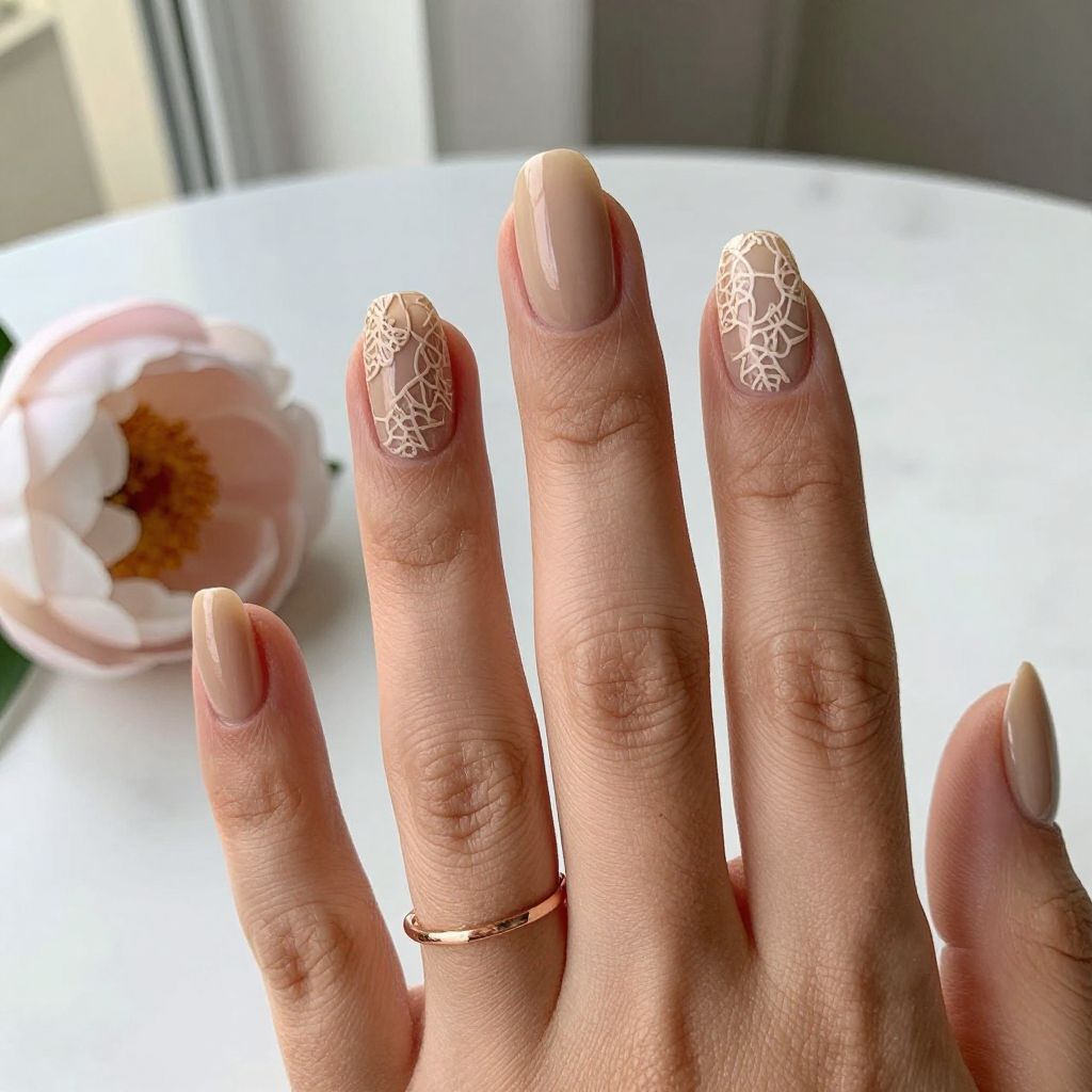 Champagne with Nude Lace Details