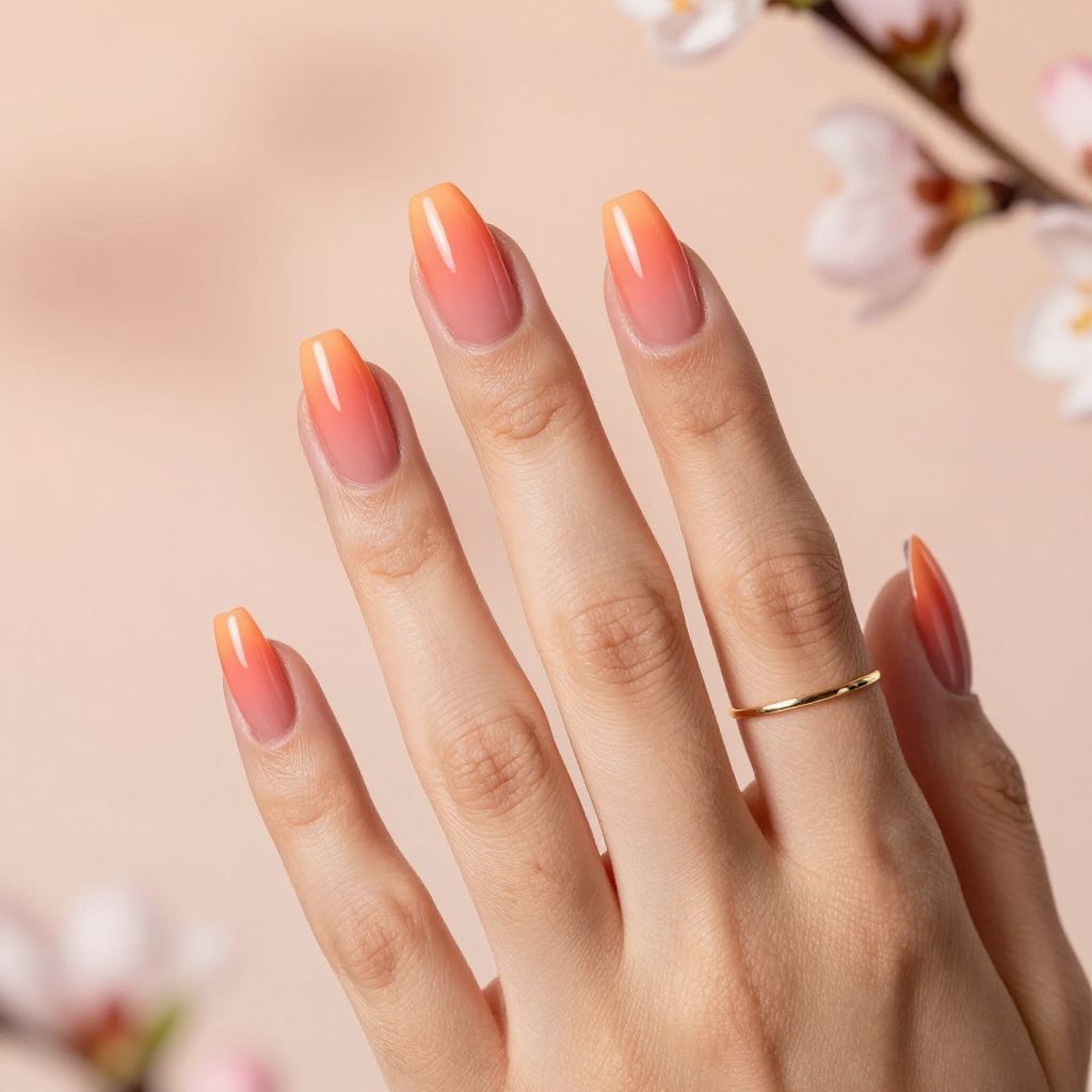 Coral Pink with Sunset Ombre Tips