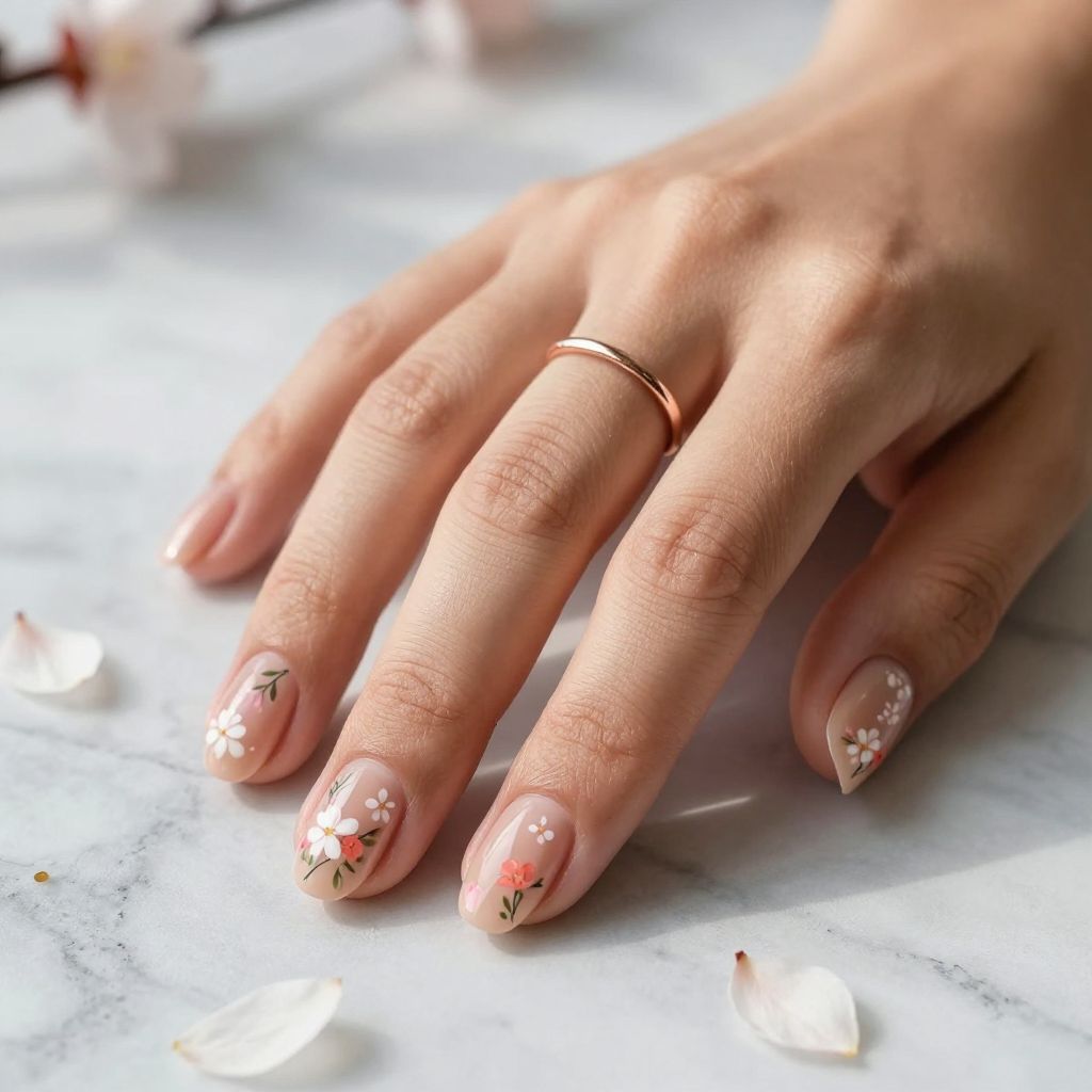 Peachy Nude with Delicate Floral Art