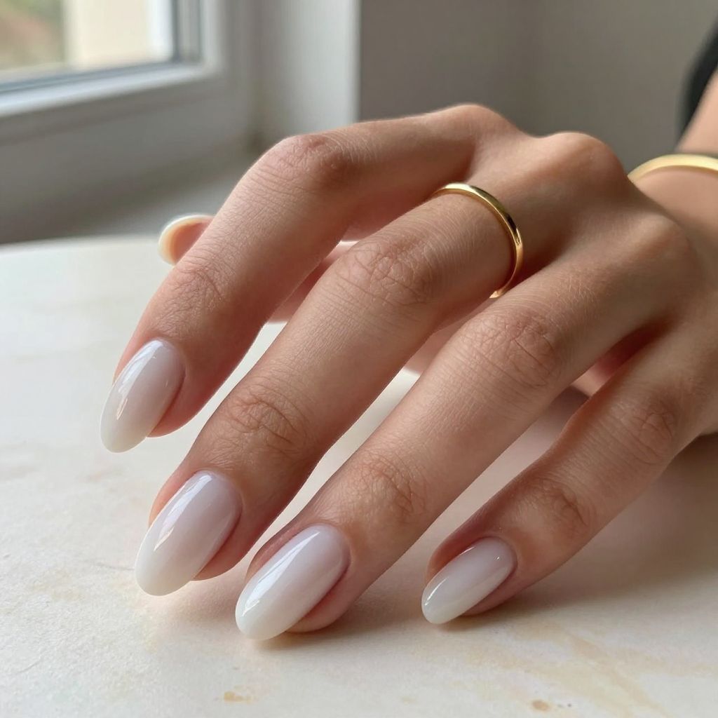 Milky White Almond Nails