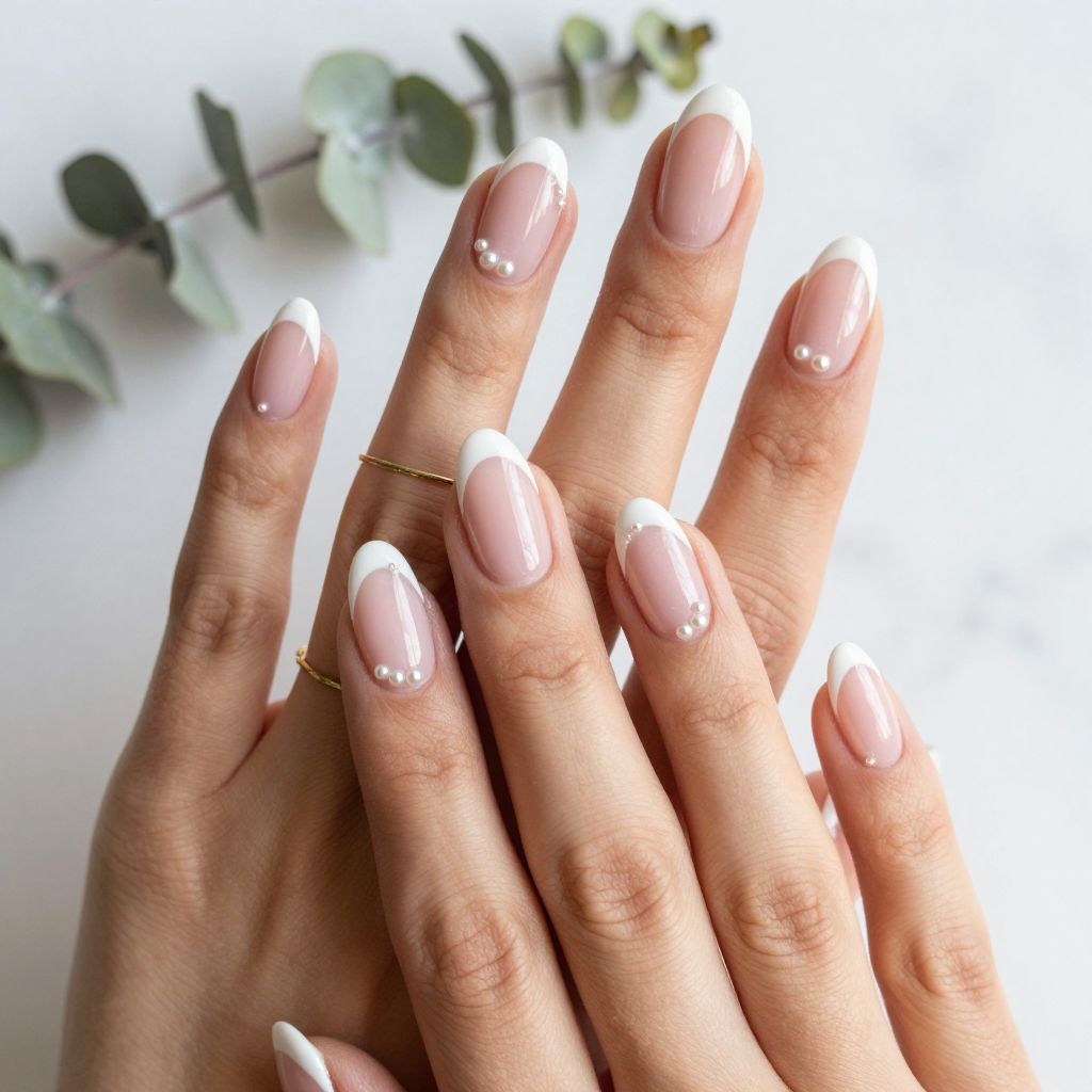 French Tips With Tiny Pearls