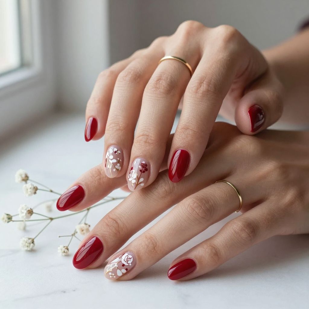 Cherry Red with Delicate Floral Details