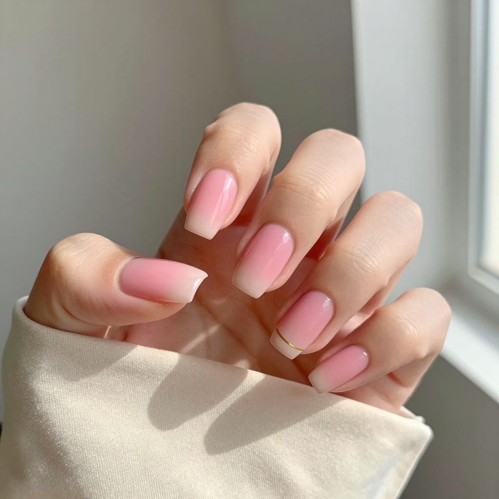 Short nails soft pink ombre gradient