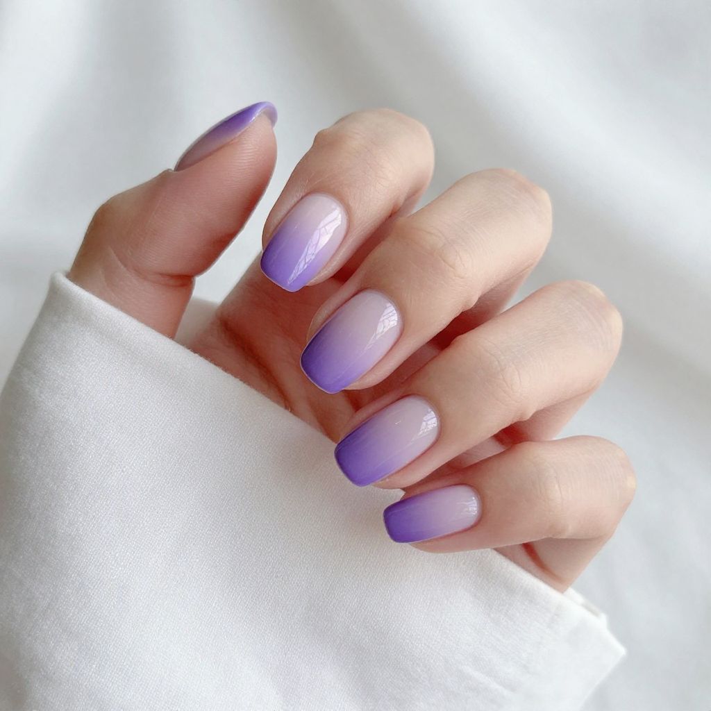 Short nails lavender with purple ombre tips