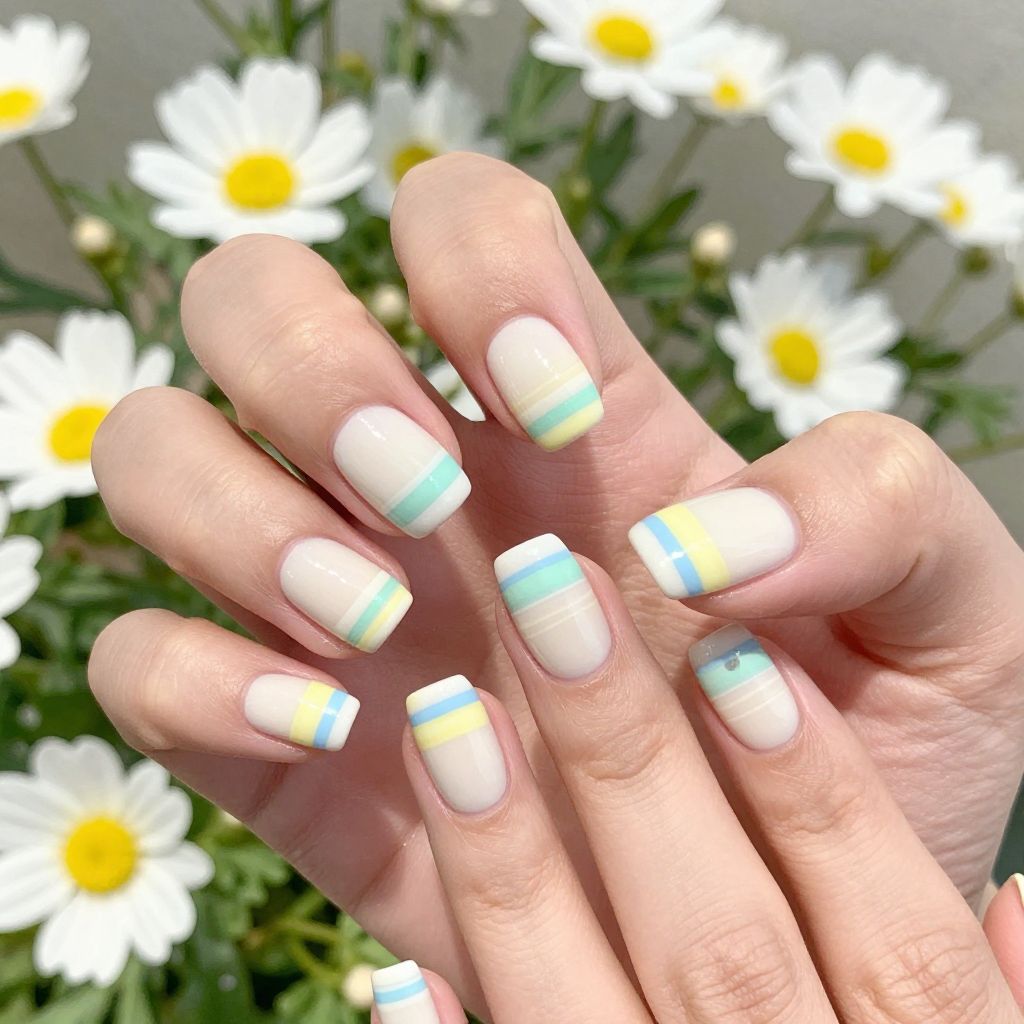 Short nails pastel rainbow stripes
