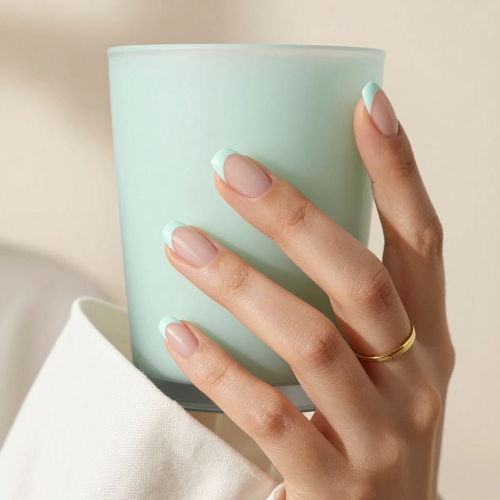 Mint chevron peek short nails