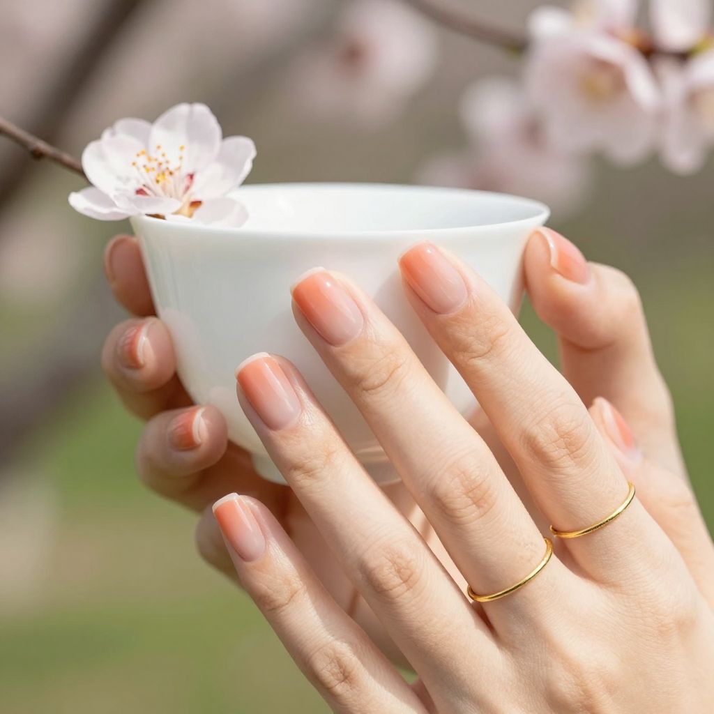 Peachy half moon short nails