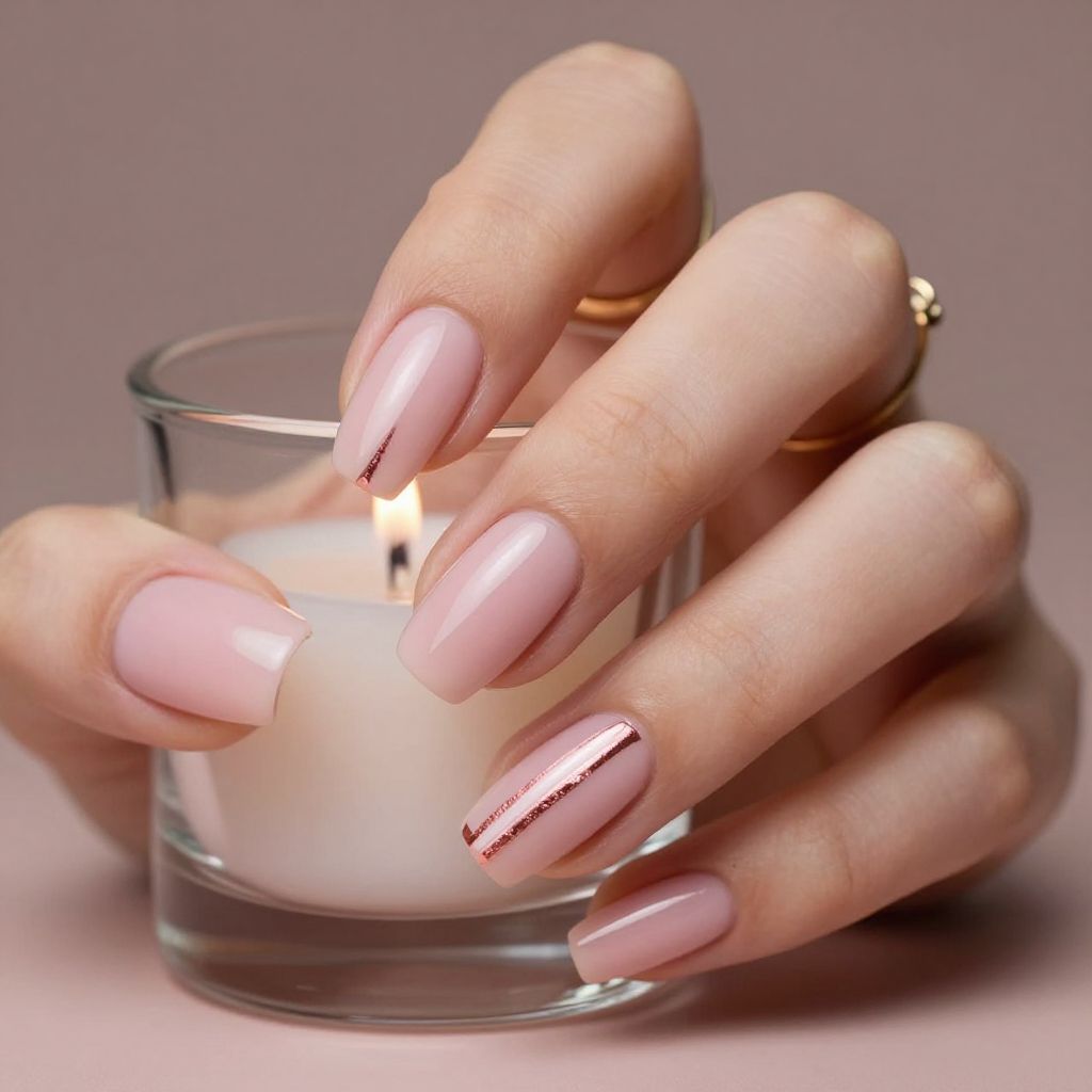 Rose gold strip short nails