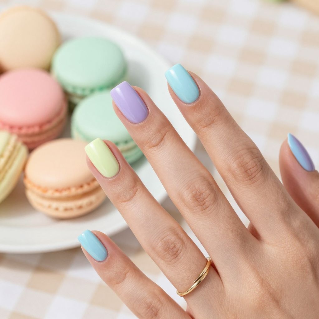 Pastel skittle mix short nails