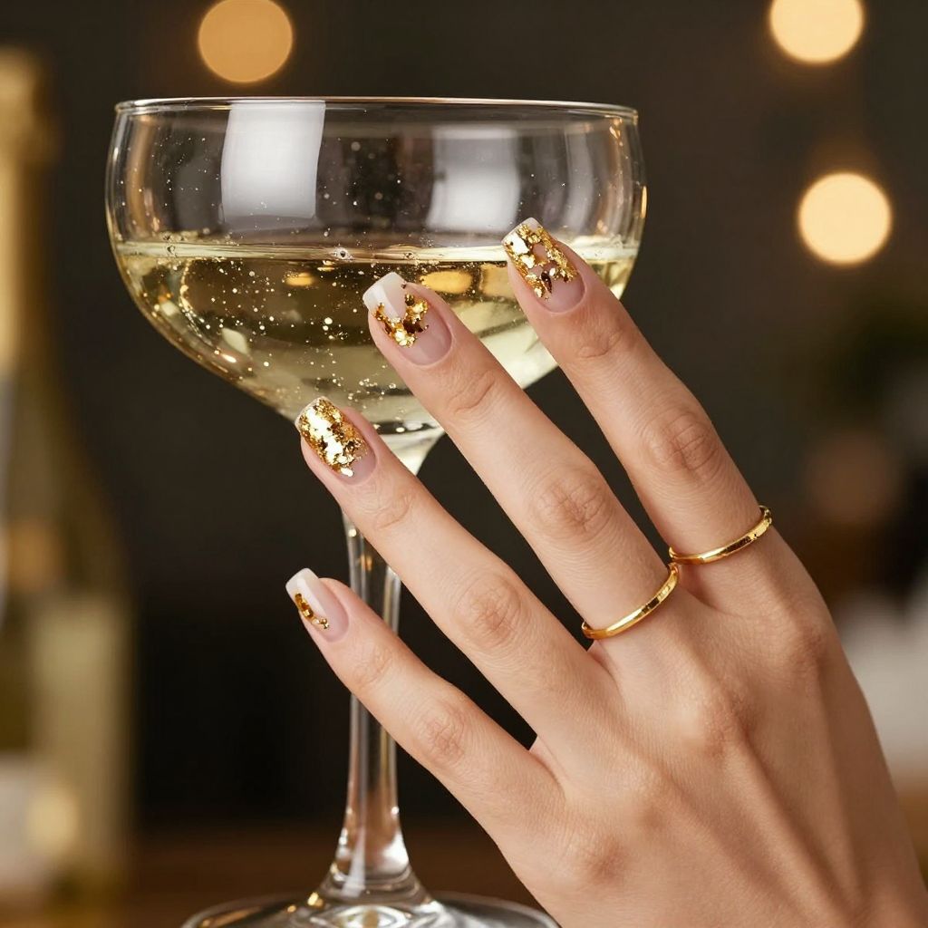 Gold foil flake short nails