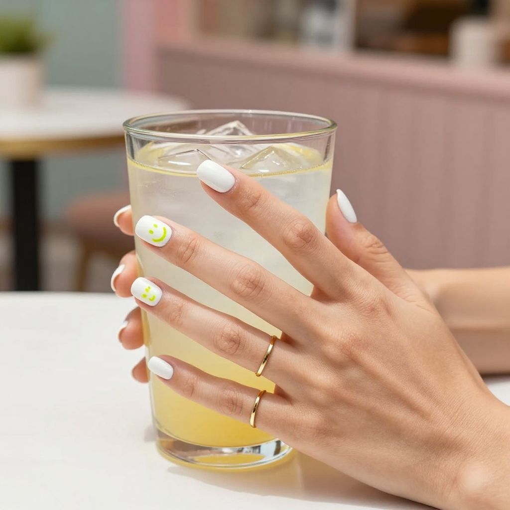 Neon smiley accent short nails