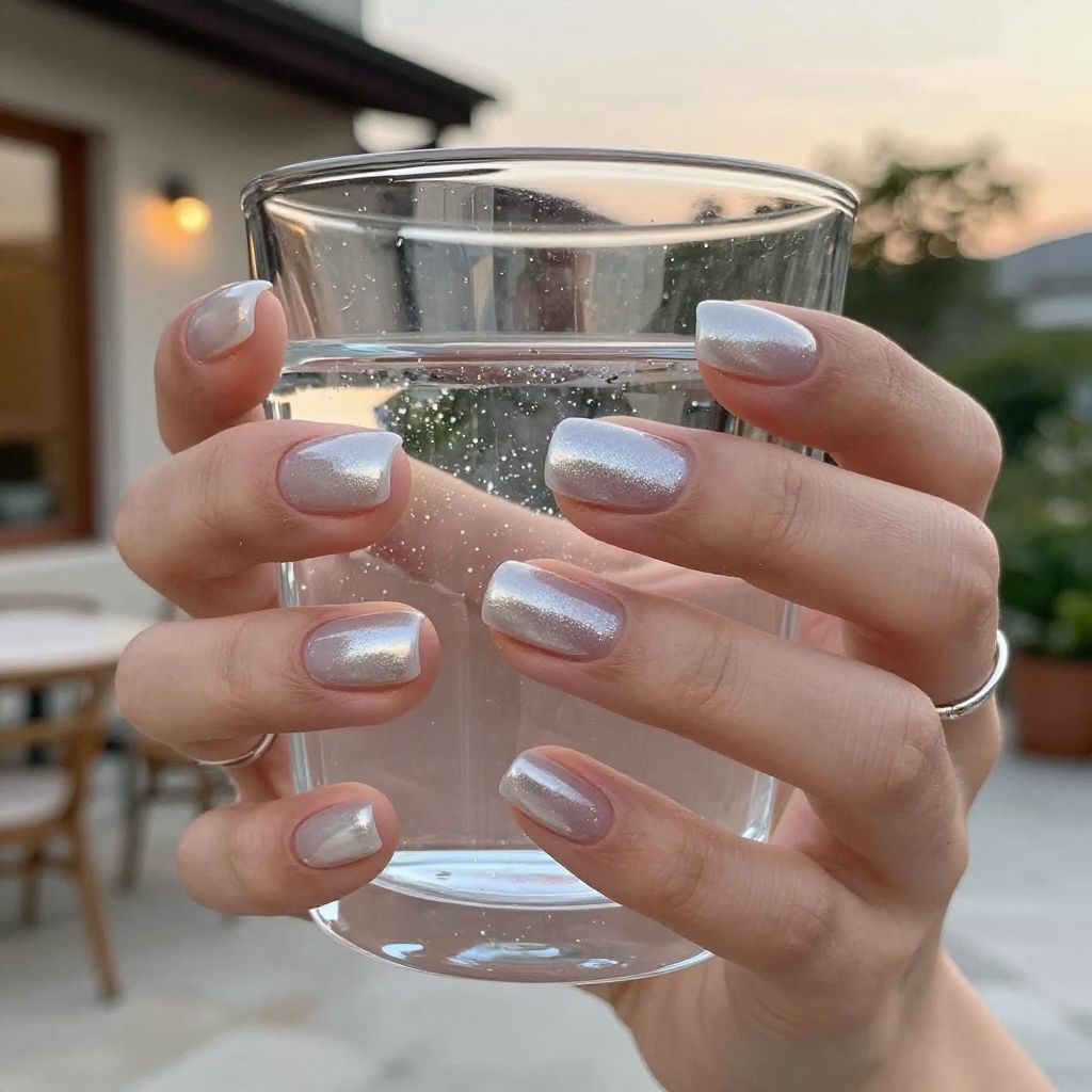 Milky chrome fade short nails