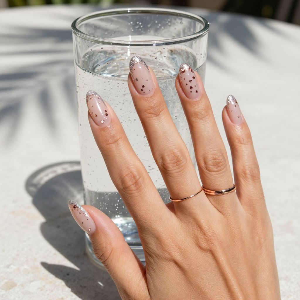 Clear base nails with metallic foil flakes