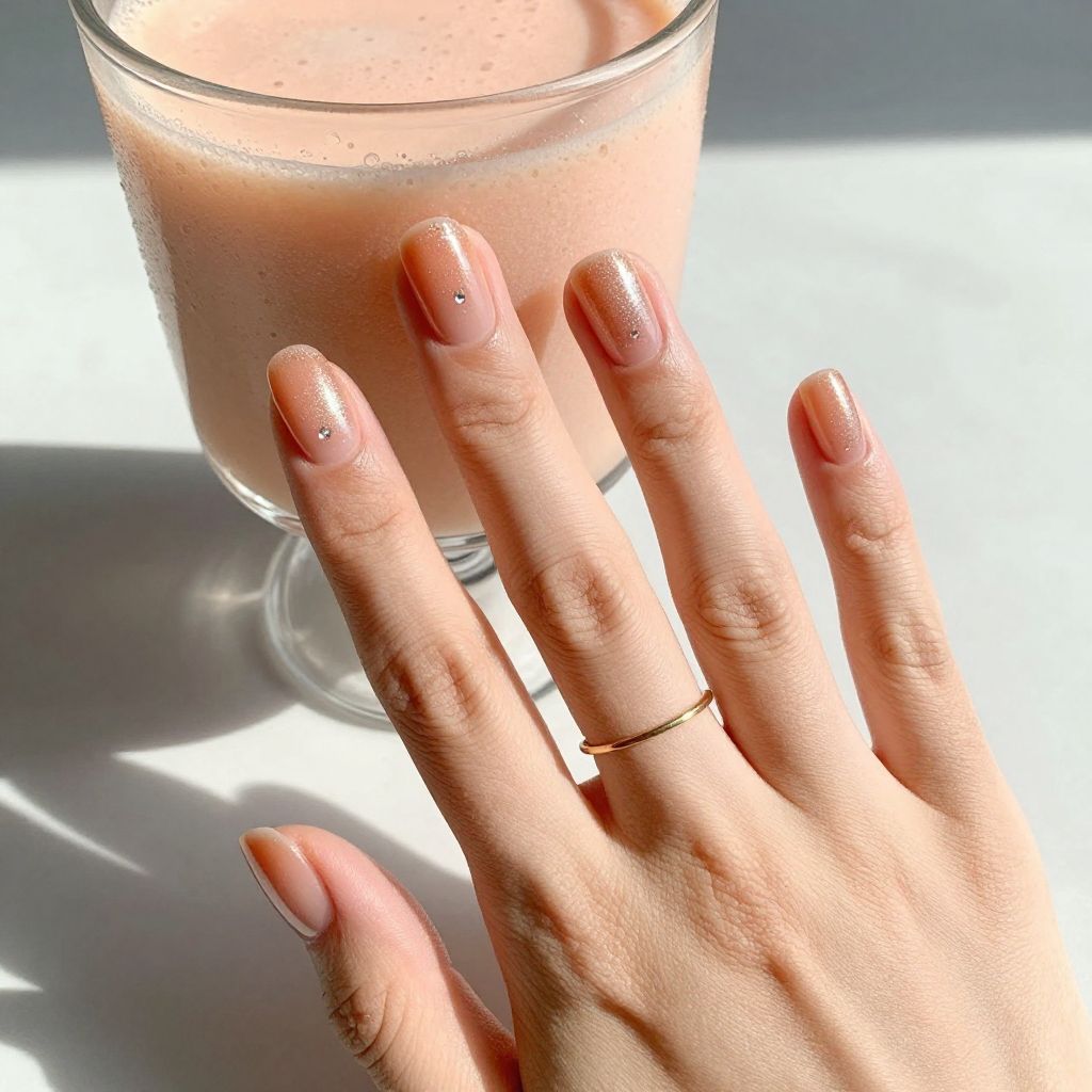 Peach nails with glitter fade