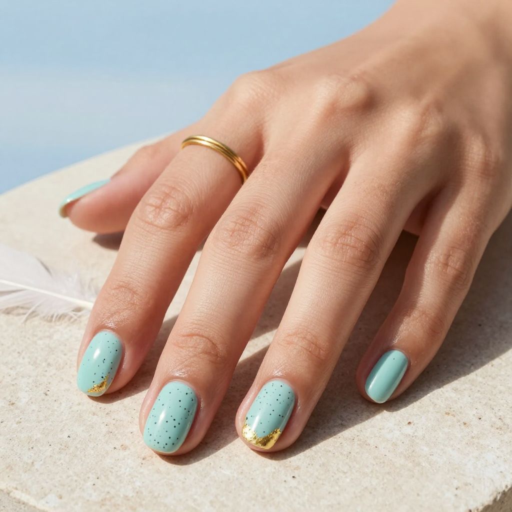 Speckled robin egg nail design