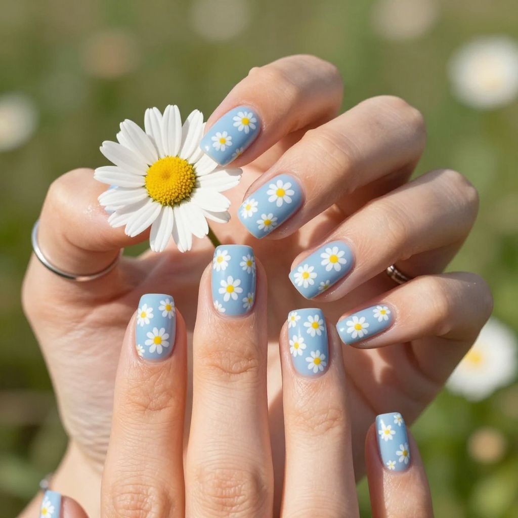 Micro daisy scatter spring nails