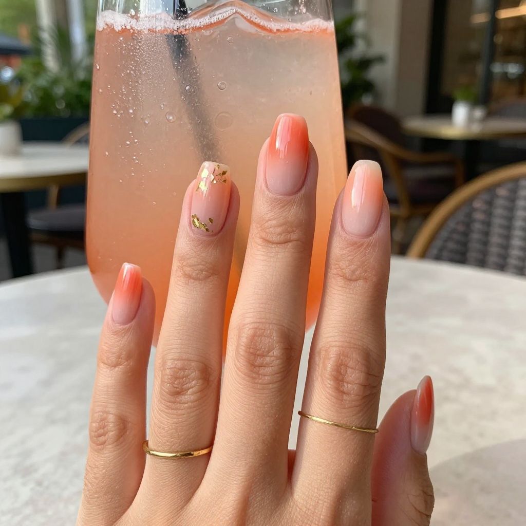 Peach coral ombre spring nails
