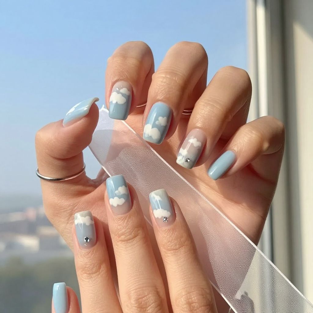 Cloudy sky gradient nails