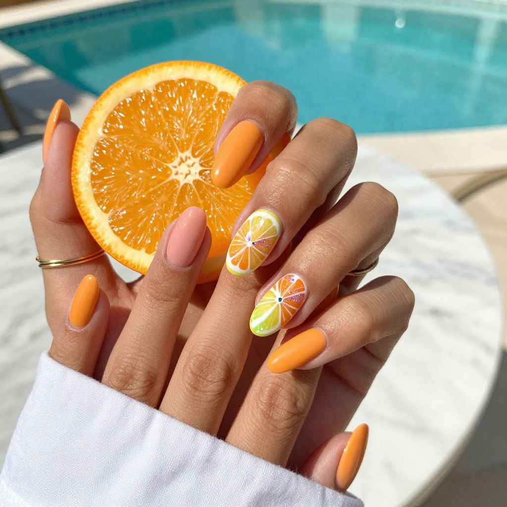Citrus slice accent spring nails