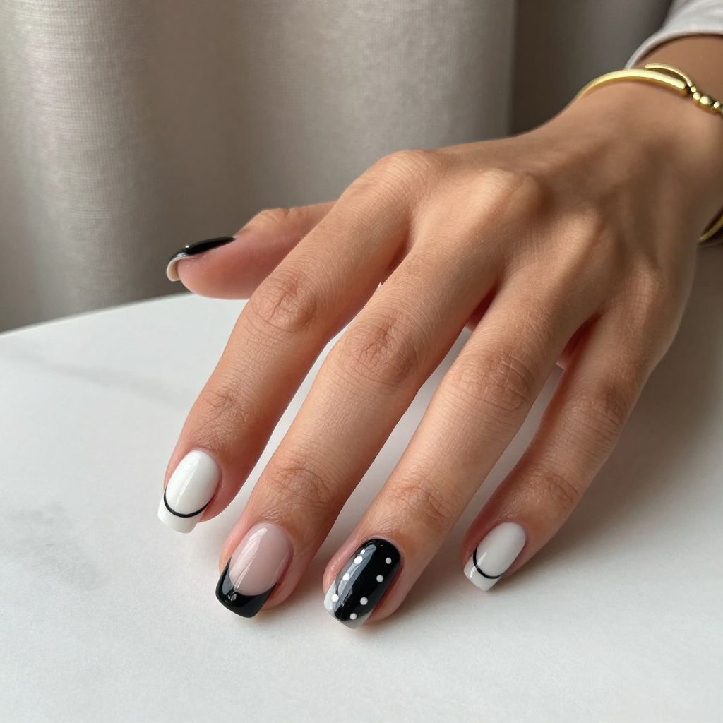 Cute Square Nail Ideas - Black and White Square Nails
