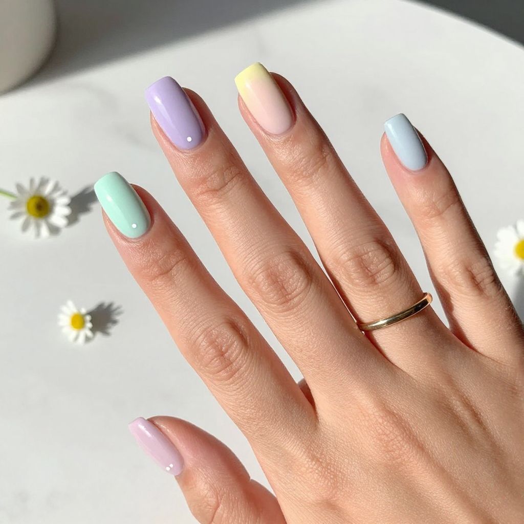 Cute Square Nail Ideas - Pastel Rainbow Square Nails