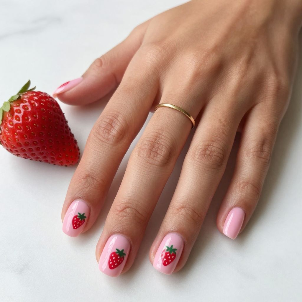 Cute Square Nail Ideas - Strawberry Square Nails