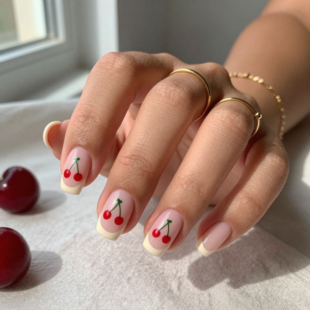 Cute Square Nail Ideas - Cherry Square Nails