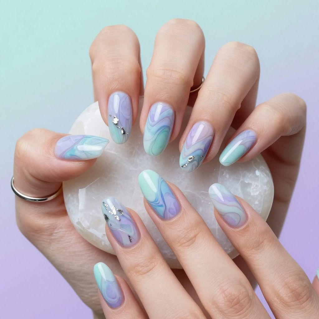 Cool Toned Pastel Marble nails