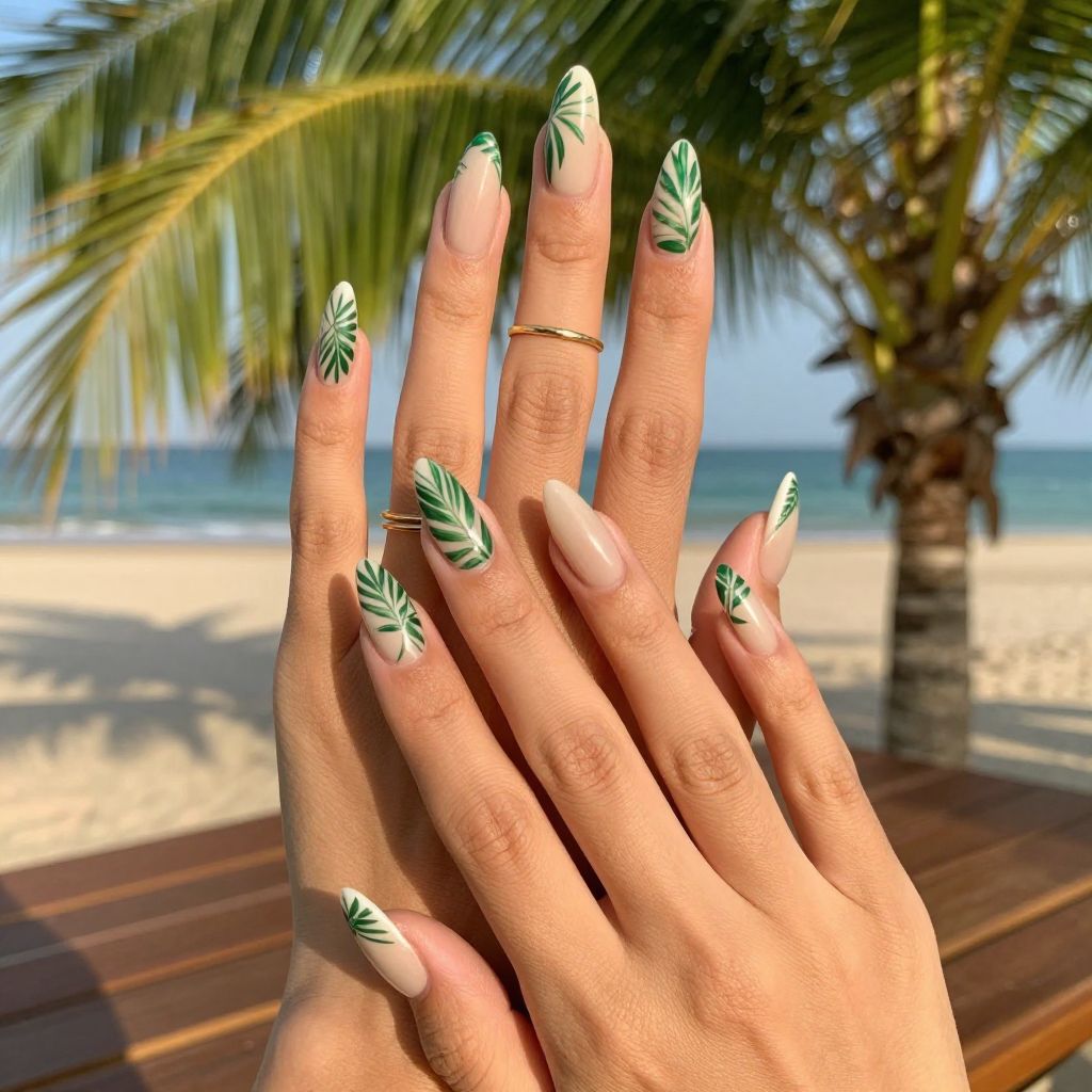Palm Leaf Negative Space nails