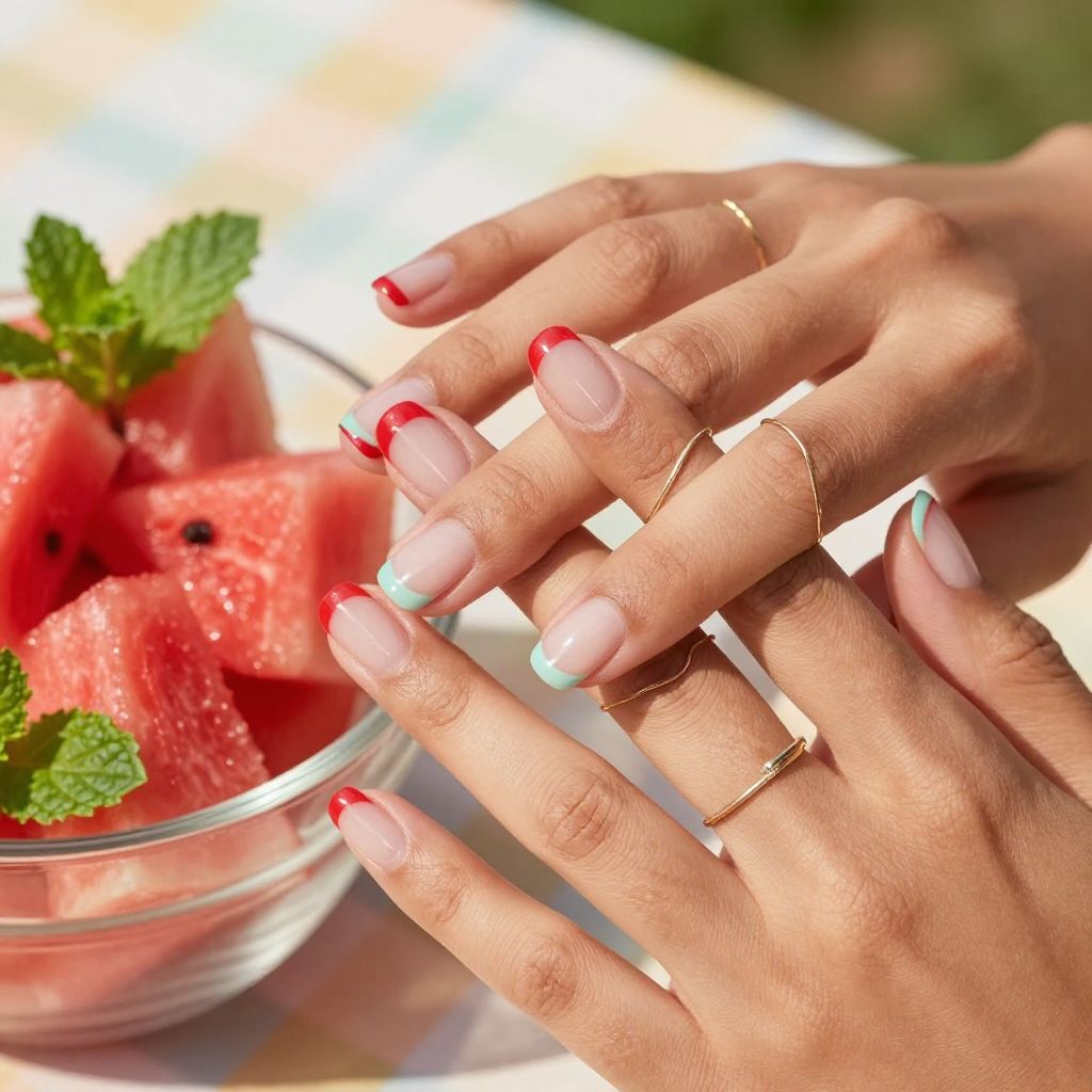 Watermelon Micro French nails