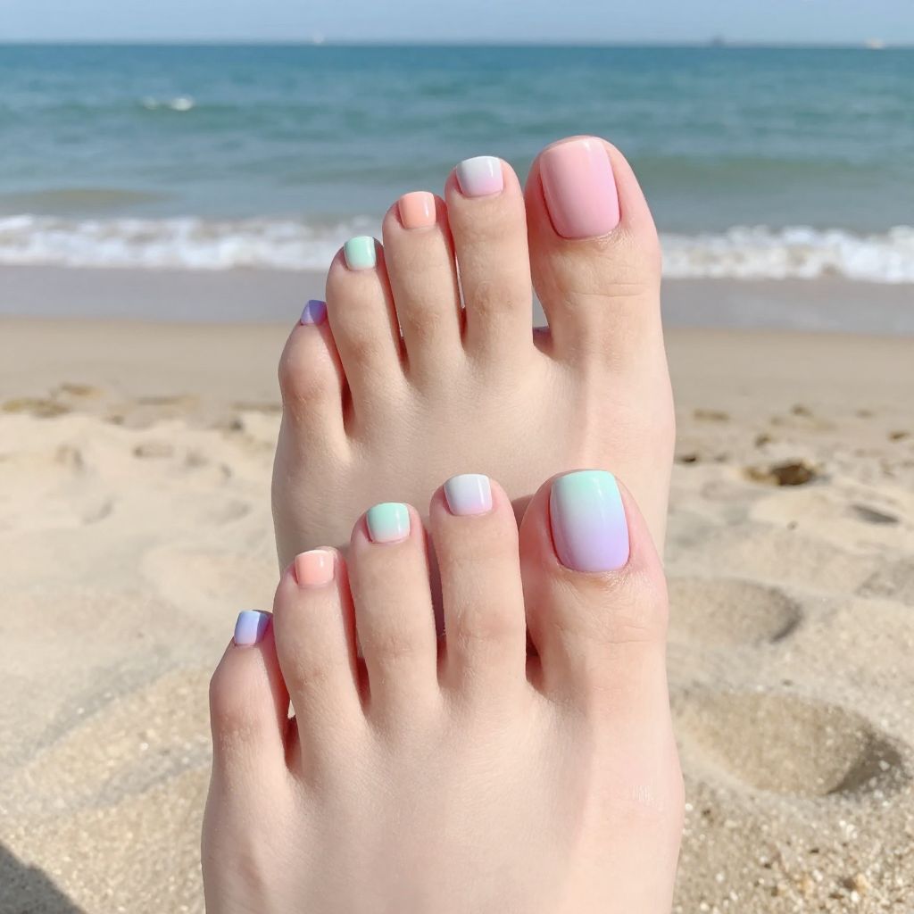 Cute Toe Nail Designs pastel rainbow gradient idea