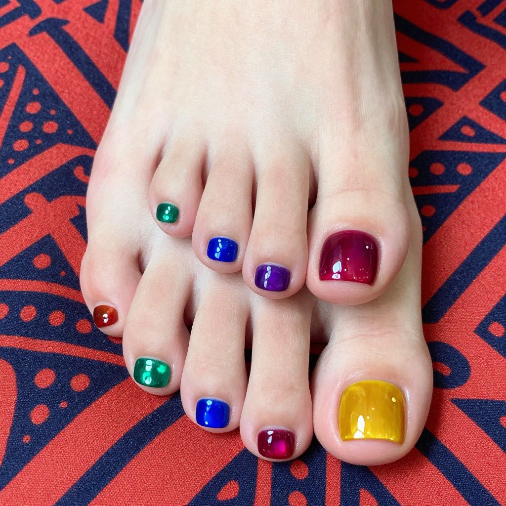 Cute Toe Nail Designs bold jewel tone mix idea