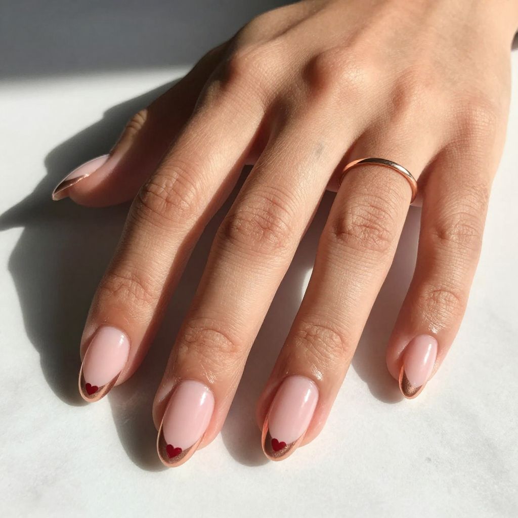 Metallic French Tips with Heart Details