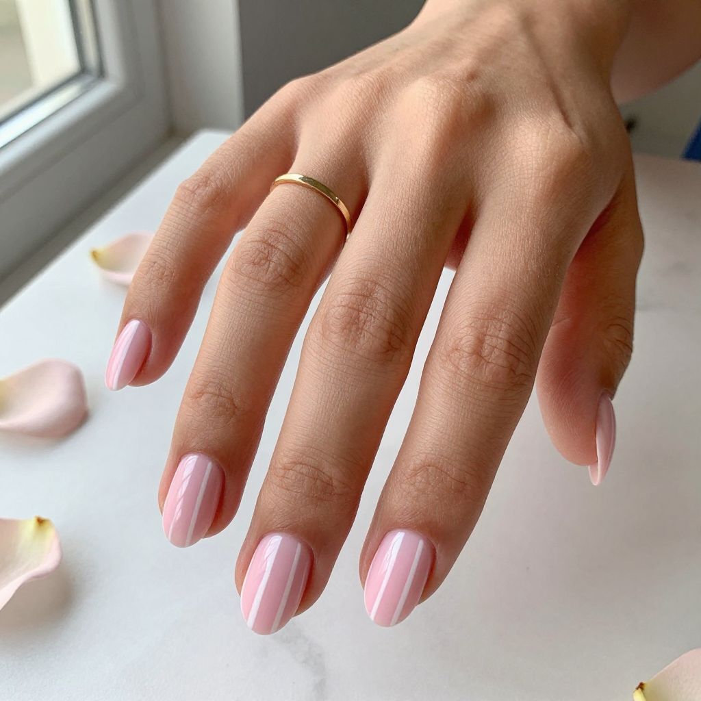 Pink and White Striped Nails