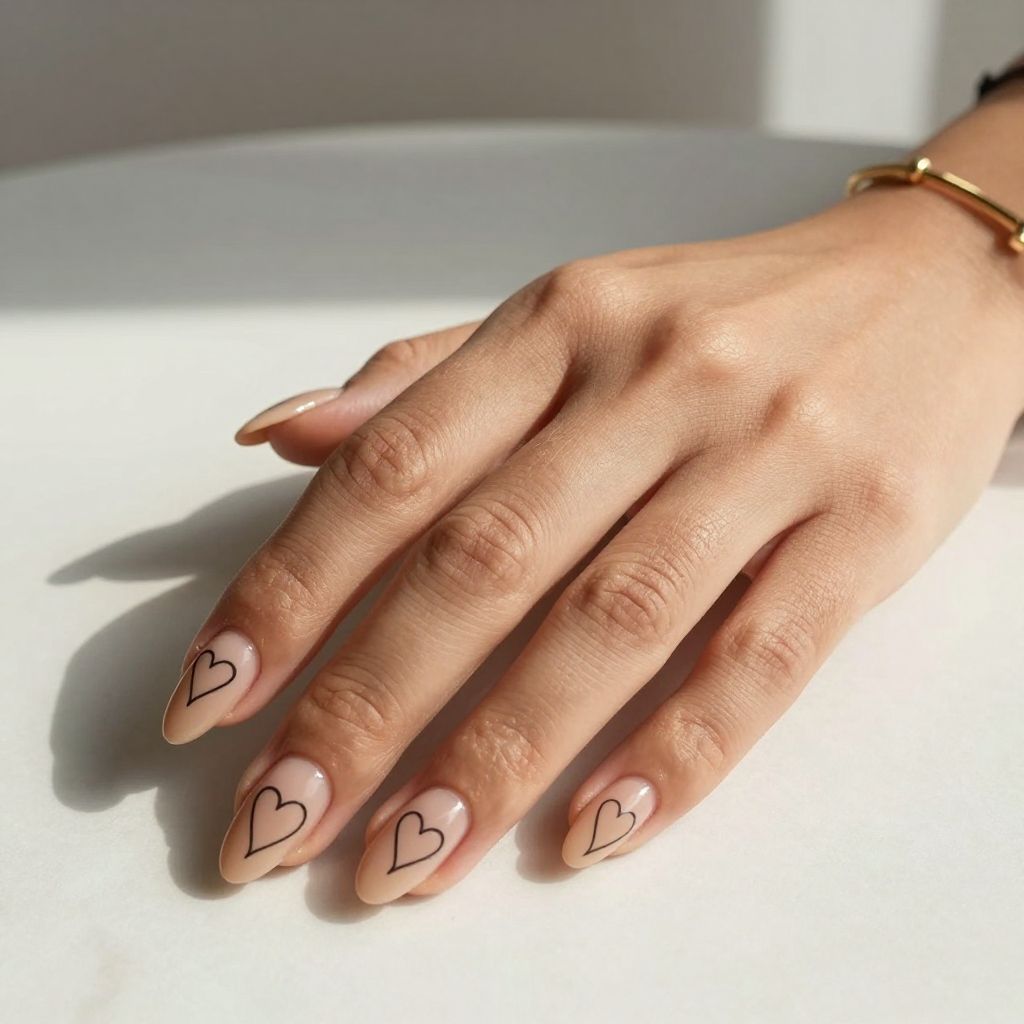 Nude with Delicate Line Art Hearts