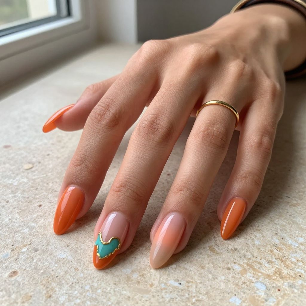 Burnt Orange Ombre with Turquoise Stone